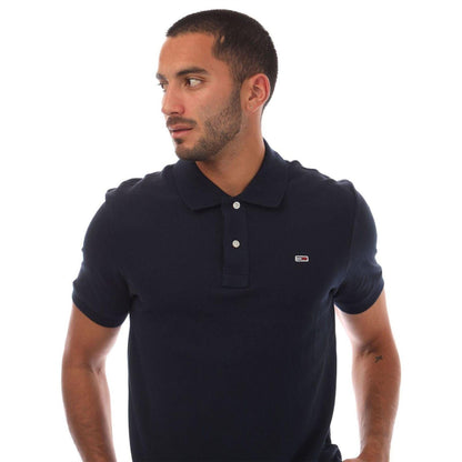 Navy - Side - Tommy Jeans Mens Embroidered Logo Polo Shirt