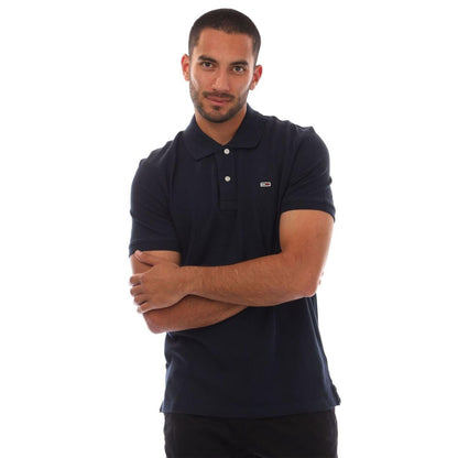Navy - Front - Tommy Jeans Mens Embroidered Logo Polo Shirt
