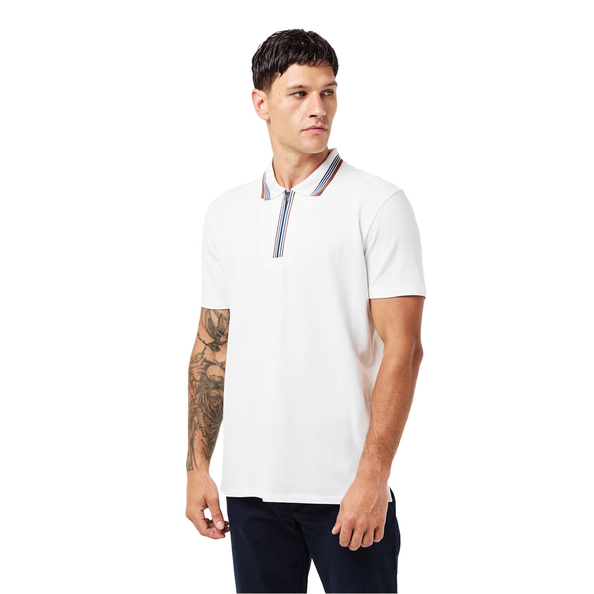 White - Side - Paul Smith Mens Quarter Zip Polo Shirt