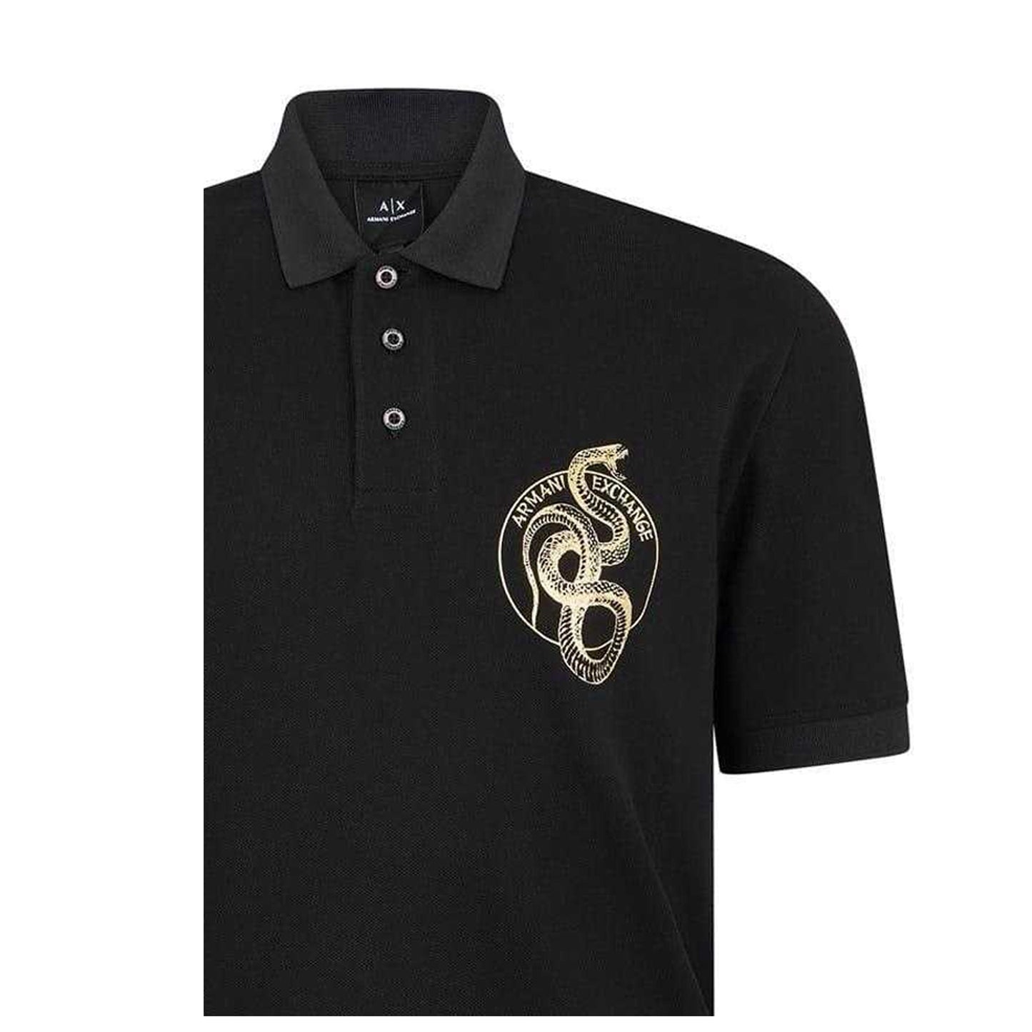 Black - Side - Armani Exchange Mens Snake Polo Shirt