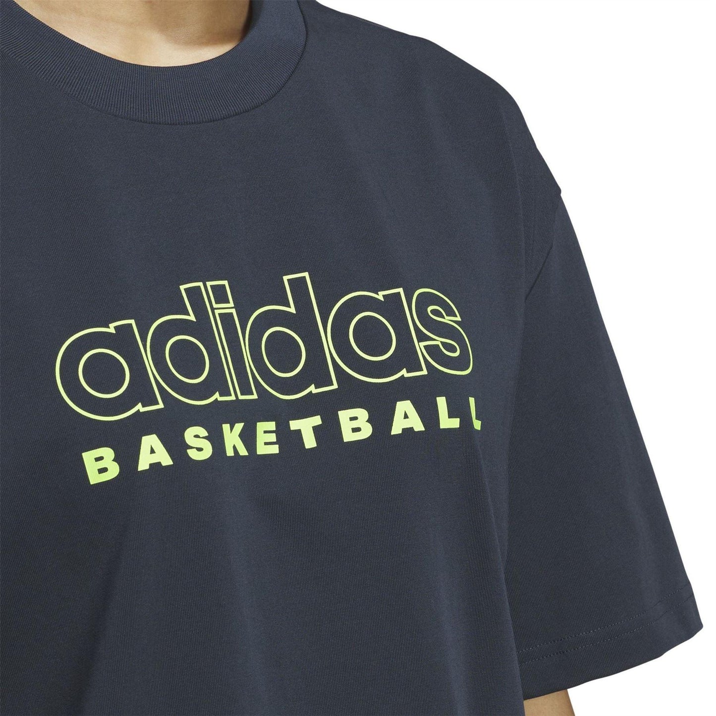 Blue-Ink - Side - Adidas Womens-Ladies Logo Basketball T-Shirt