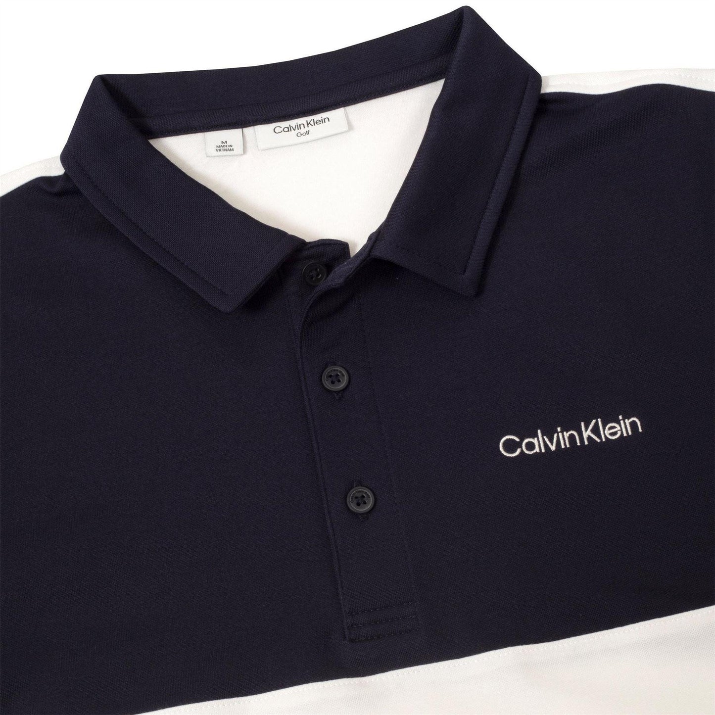 White-Navy - Side - Calvin Klein Mens Embroidered Collared Polo Shirt