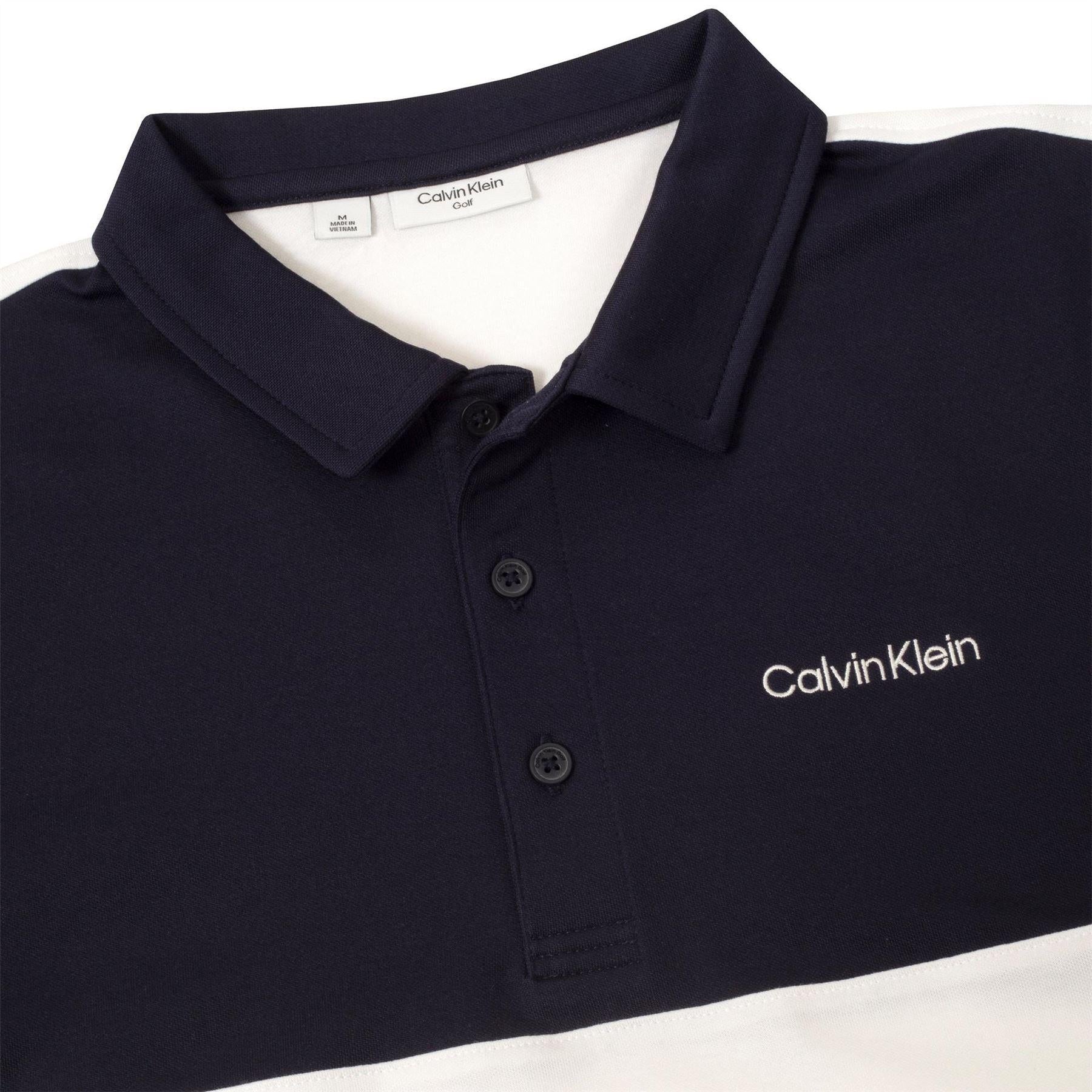 White-Navy - Side - Calvin Klein Mens Embroidered Collared Polo Shirt