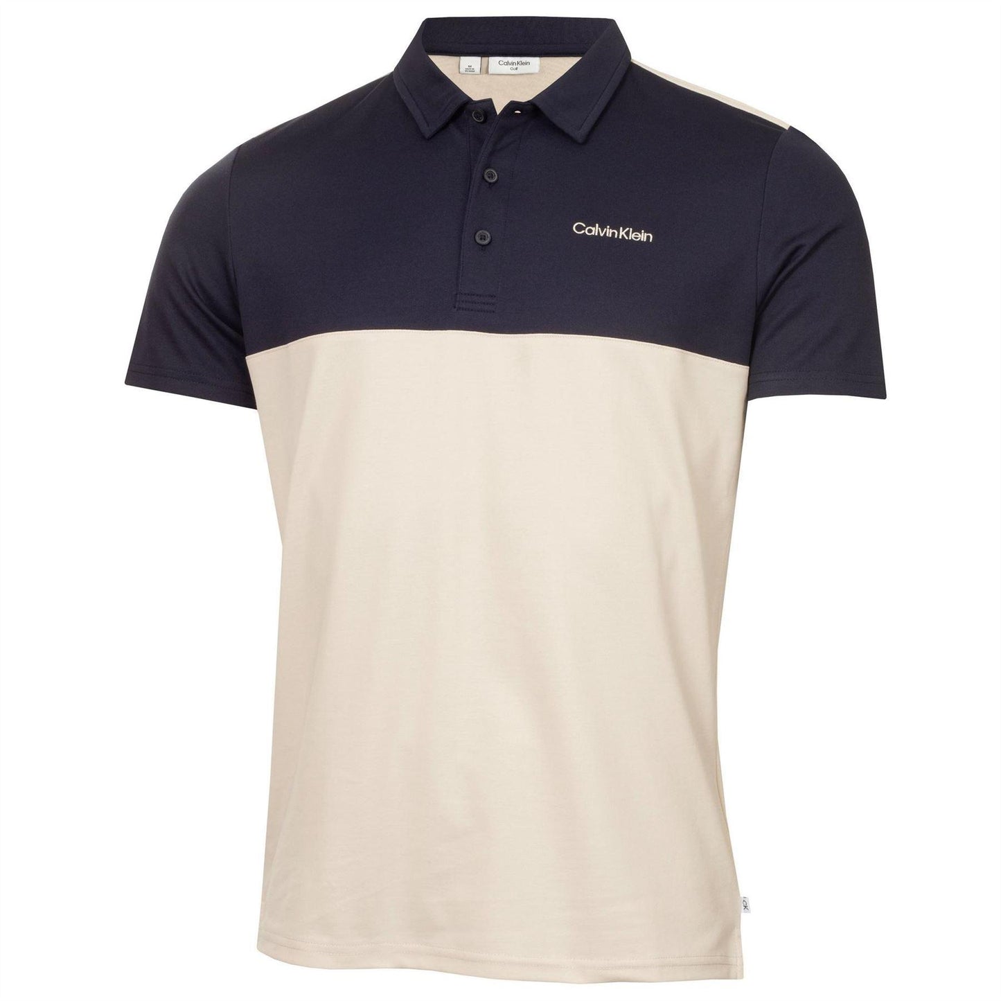 Oatmilk-Navy - Front - Calvin Klein Mens Embroidered Collared Polo Shirt