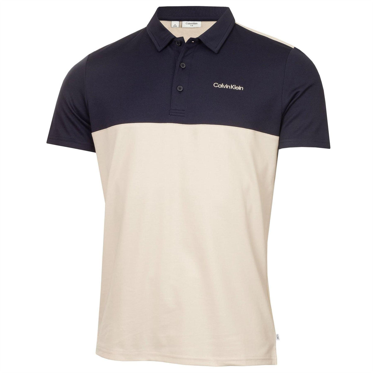 Oatmilk-Navy - Front - Calvin Klein Mens Embroidered Collared Polo Shirt