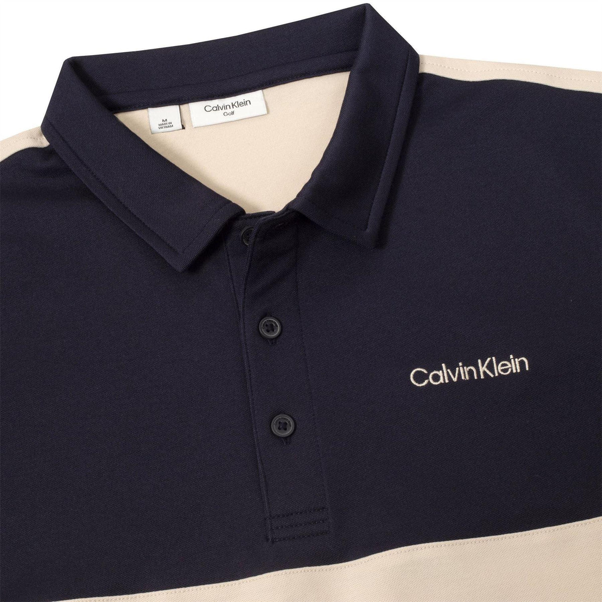 Oatmilk-Navy - Side - Calvin Klein Mens Embroidered Collared Polo Shirt