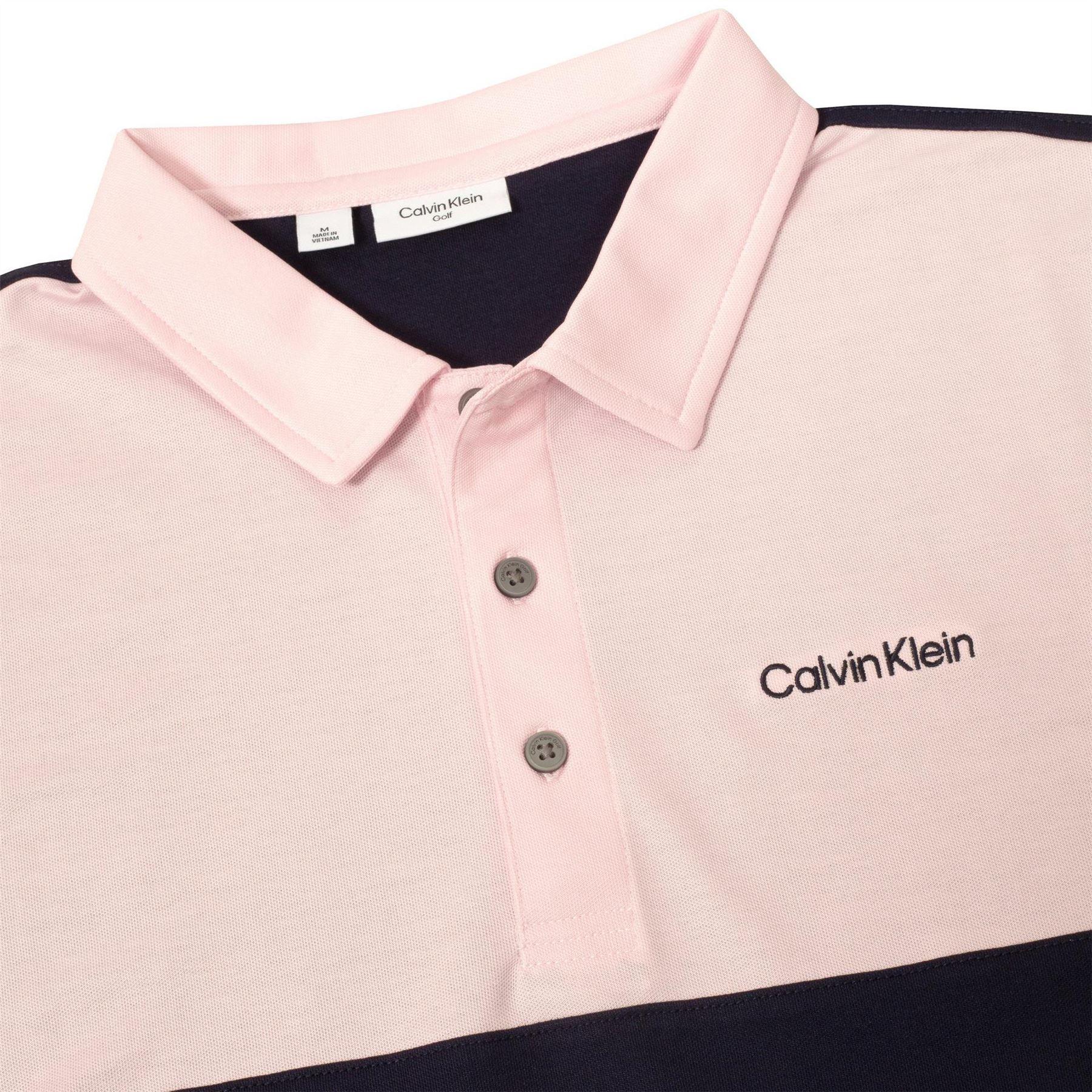 Navy-Pink - Side - Calvin Klein Mens Embroidered Collared Polo Shirt