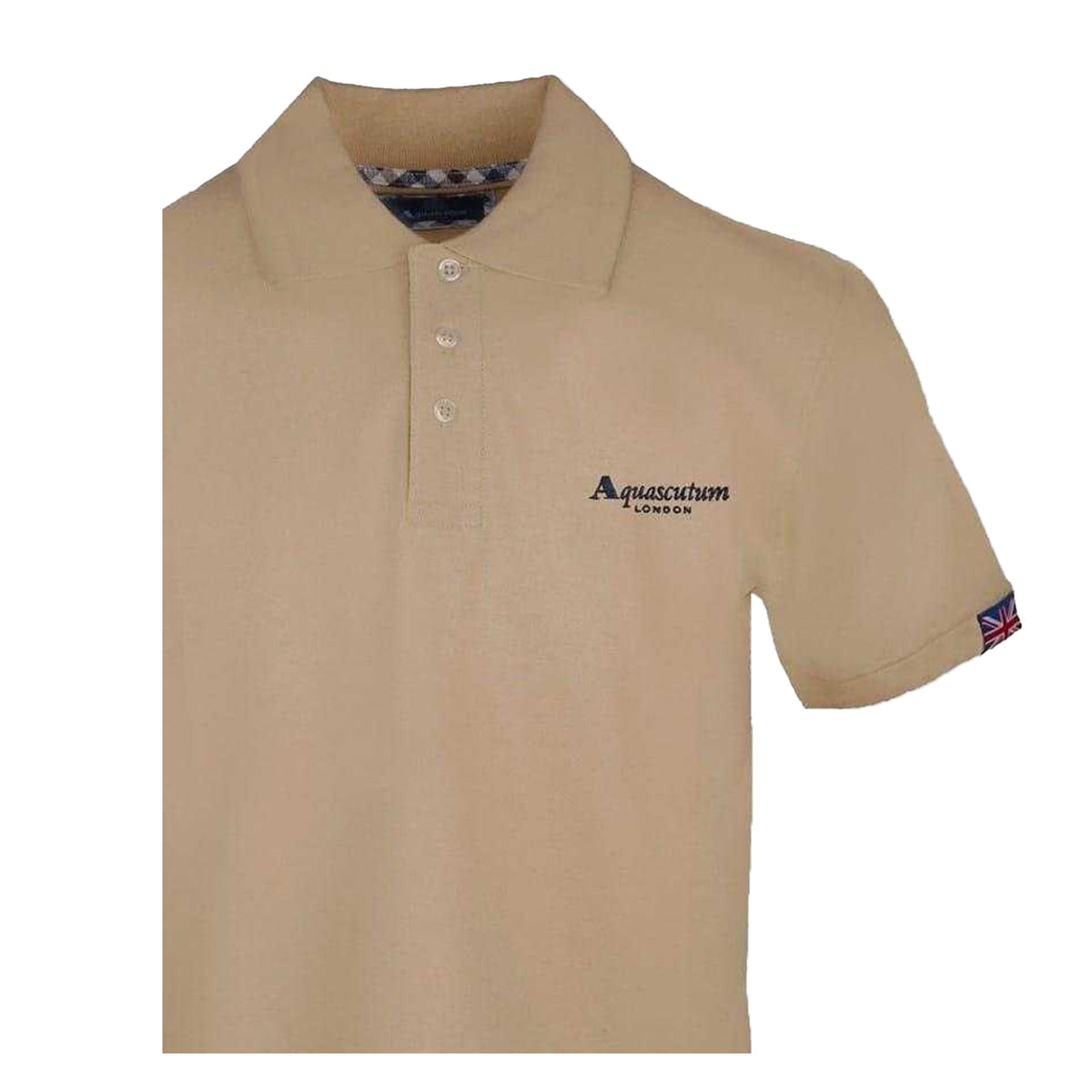 Beige - Side - Aquascutum Mens Union Jack Logo Polo Shirt