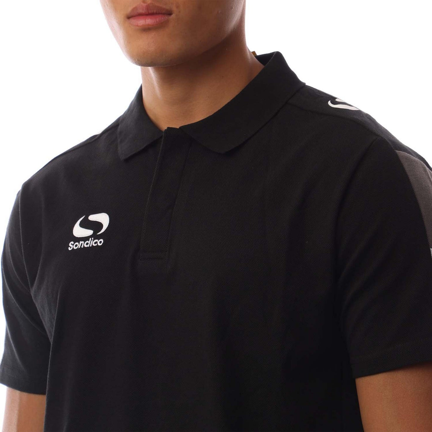 Black-Charcoal-White - Side - Sondico Mens Venata Collared Polo Shirt