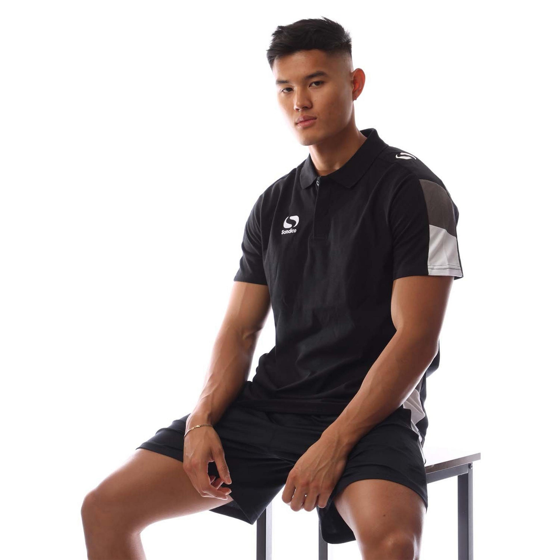 Black-Charcoal-White - Lifestyle - Sondico Mens Venata Collared Polo Shirt