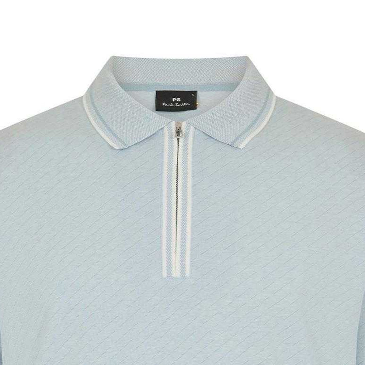 Blue - Side - Paul Smith Mens Diagonal Stripe Quarter Zip Polo Shirt
