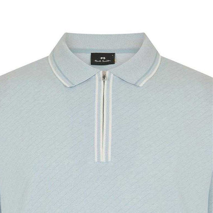 Blue - Side - Paul Smith Mens Diagonal Stripe Quarter Zip Polo Shirt