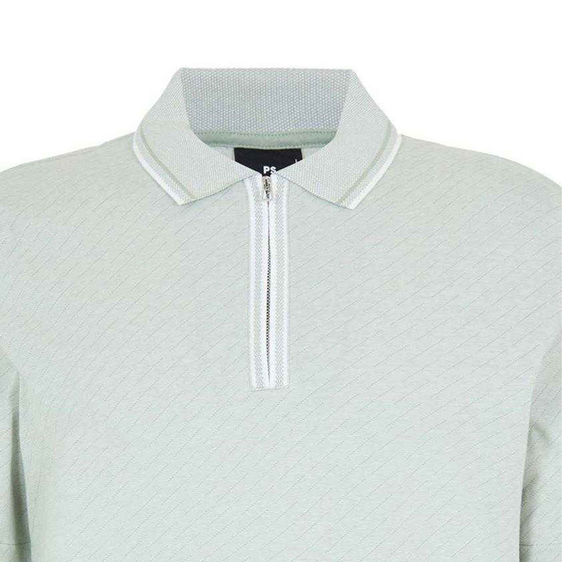 Green - Side - Paul Smith Mens Diagonal Stripe Quarter Zip Polo Shirt