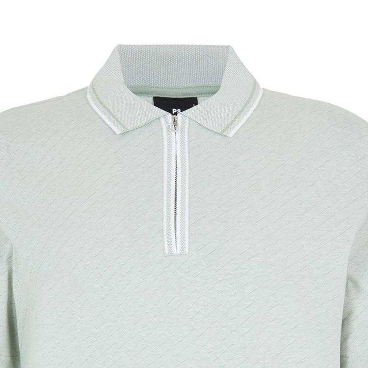 Green - Side - Paul Smith Mens Diagonal Stripe Quarter Zip Polo Shirt