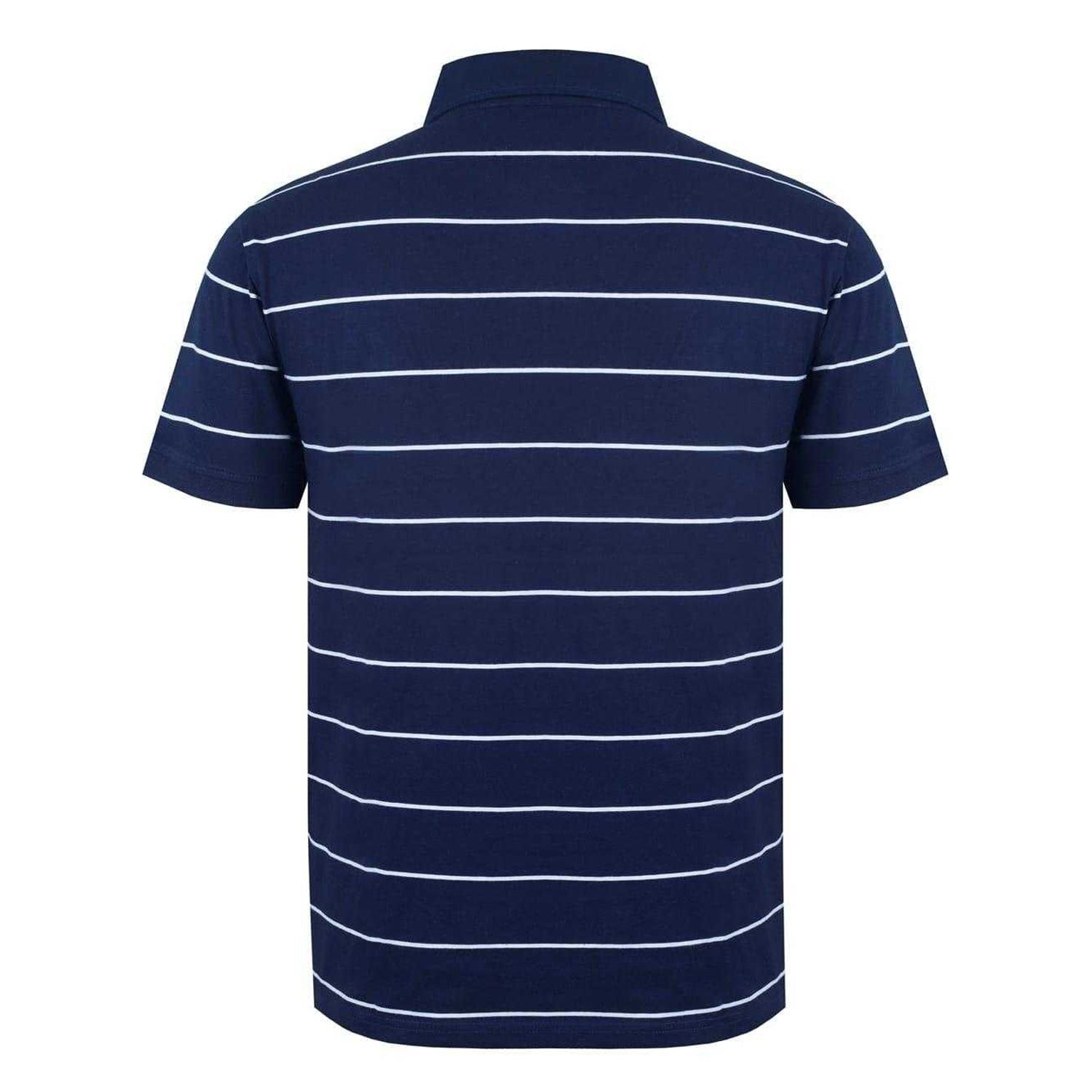 Navy-White - Back - Giorgio Mens Striped Pocket Polo Shirt