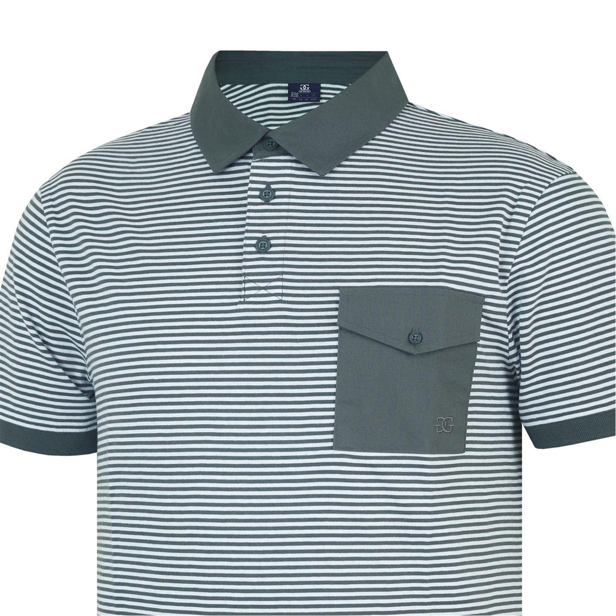 Charcoal-White - Pack Shot - Giorgio Mens Striped Pocket Polo Shirt