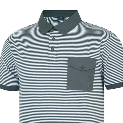 Charcoal-White - Pack Shot - Giorgio Mens Striped Pocket Polo Shirt
