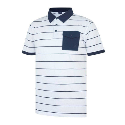 White-Navy - Side - Giorgio Mens Striped Pocket Polo Shirt