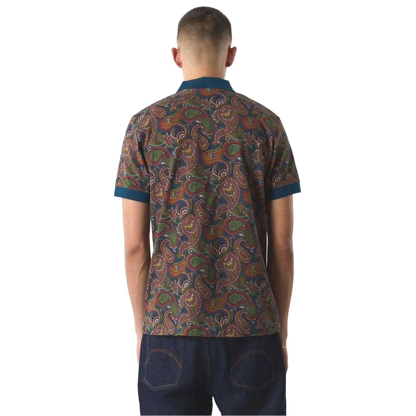 Brown-Navy - Back - Pretty Green Mens Paisley Short-Sleeved Polo Shirt