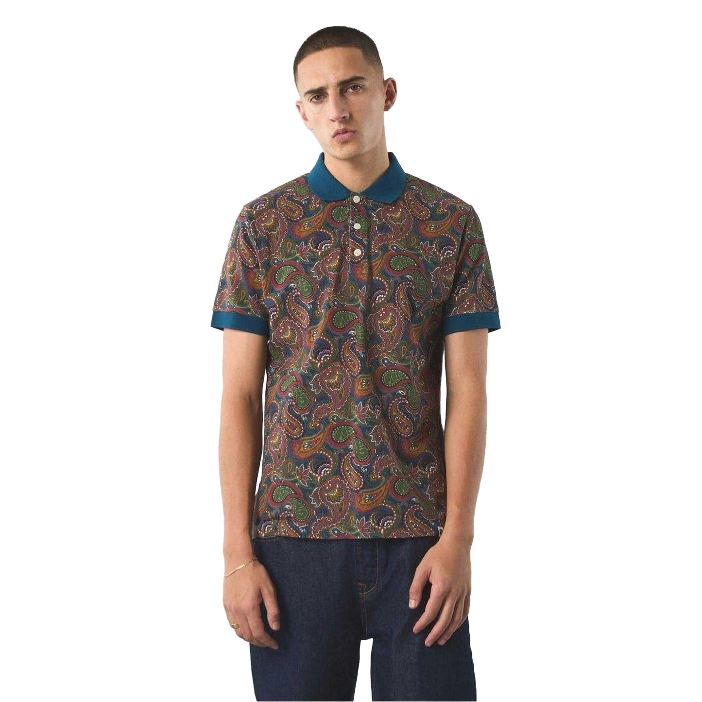 Brown-Navy - Side - Pretty Green Mens Paisley Short-Sleeved Polo Shirt