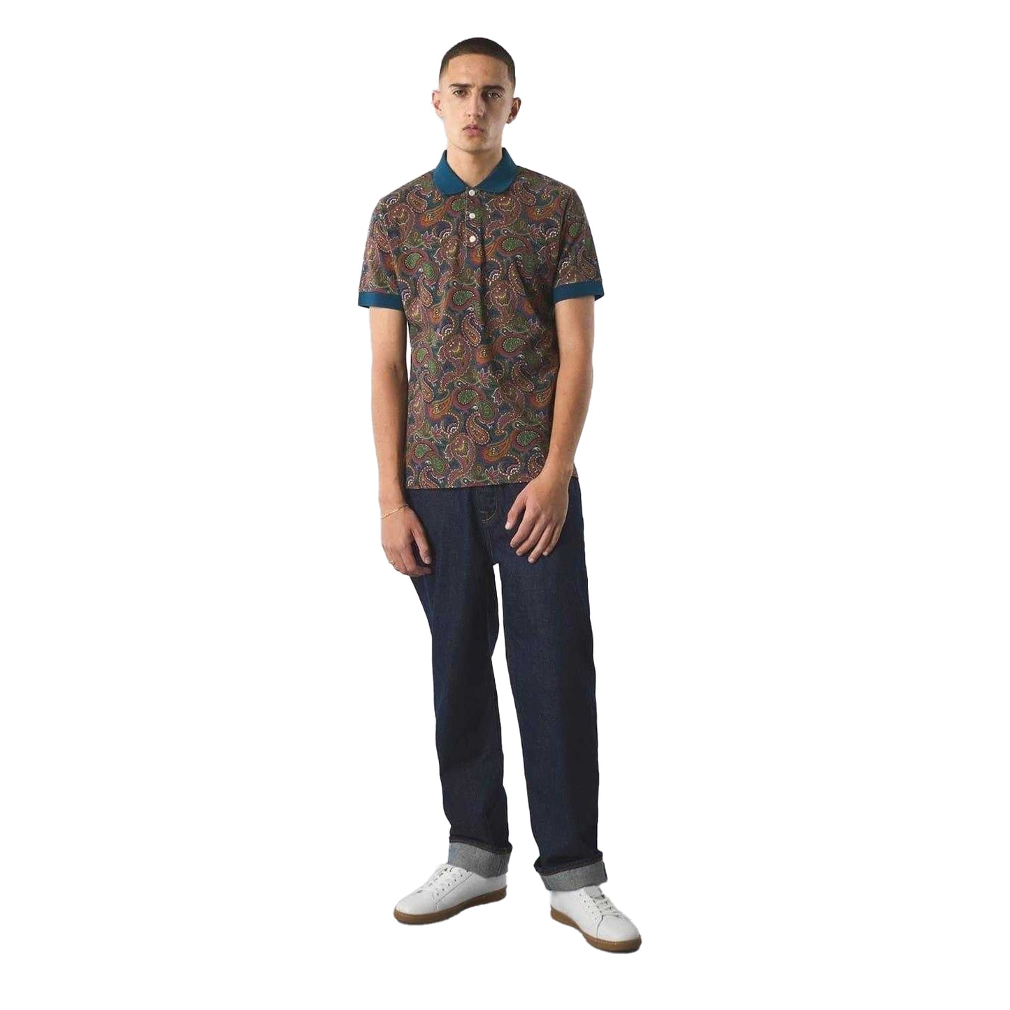Brown-Navy - Lifestyle - Pretty Green Mens Paisley Short-Sleeved Polo Shirt