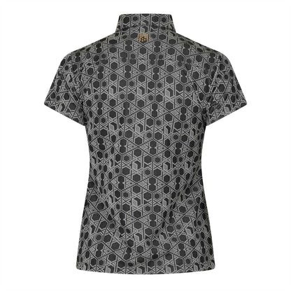 Grey - Back - Puma Womens-Ladies Hexagon Short-Sleeved Golf Polo Shirt