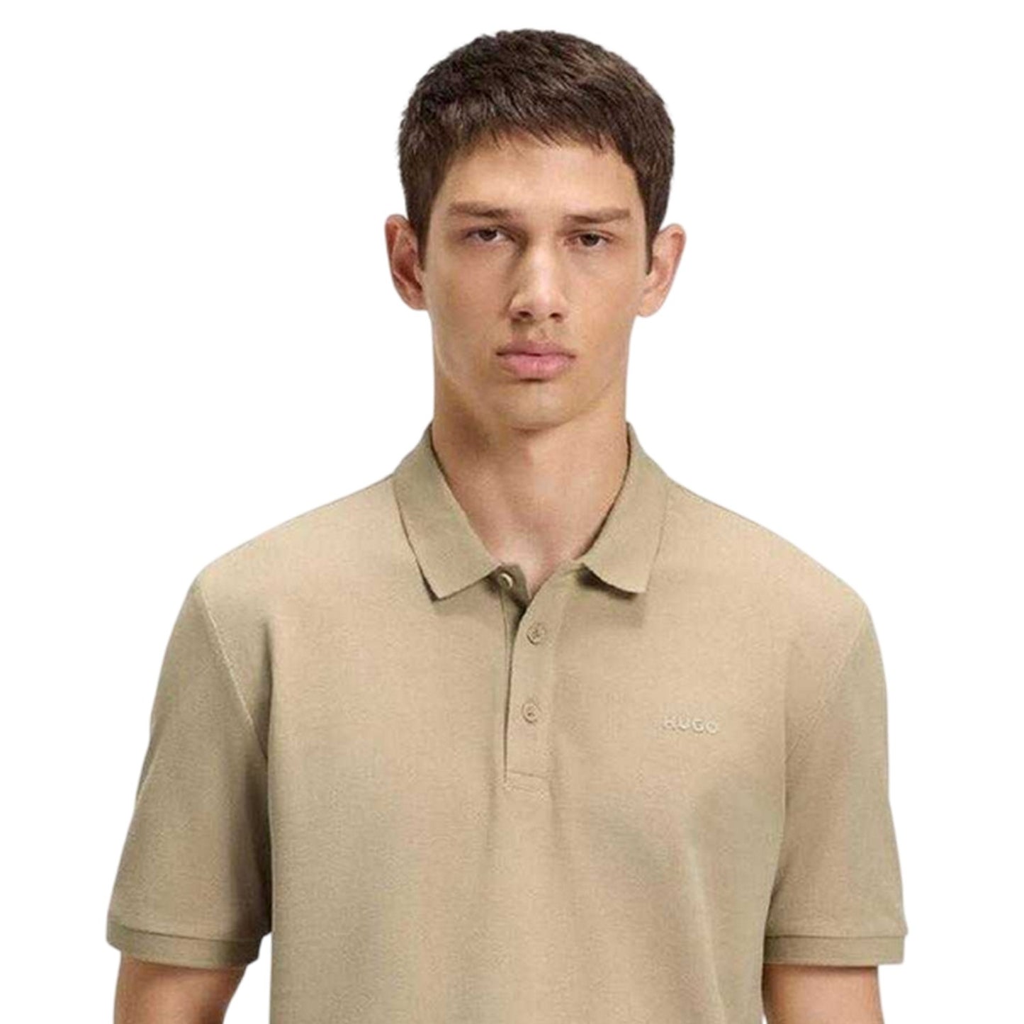 Beige - Side - Hugo Mens Logo Pique Polo Shirt