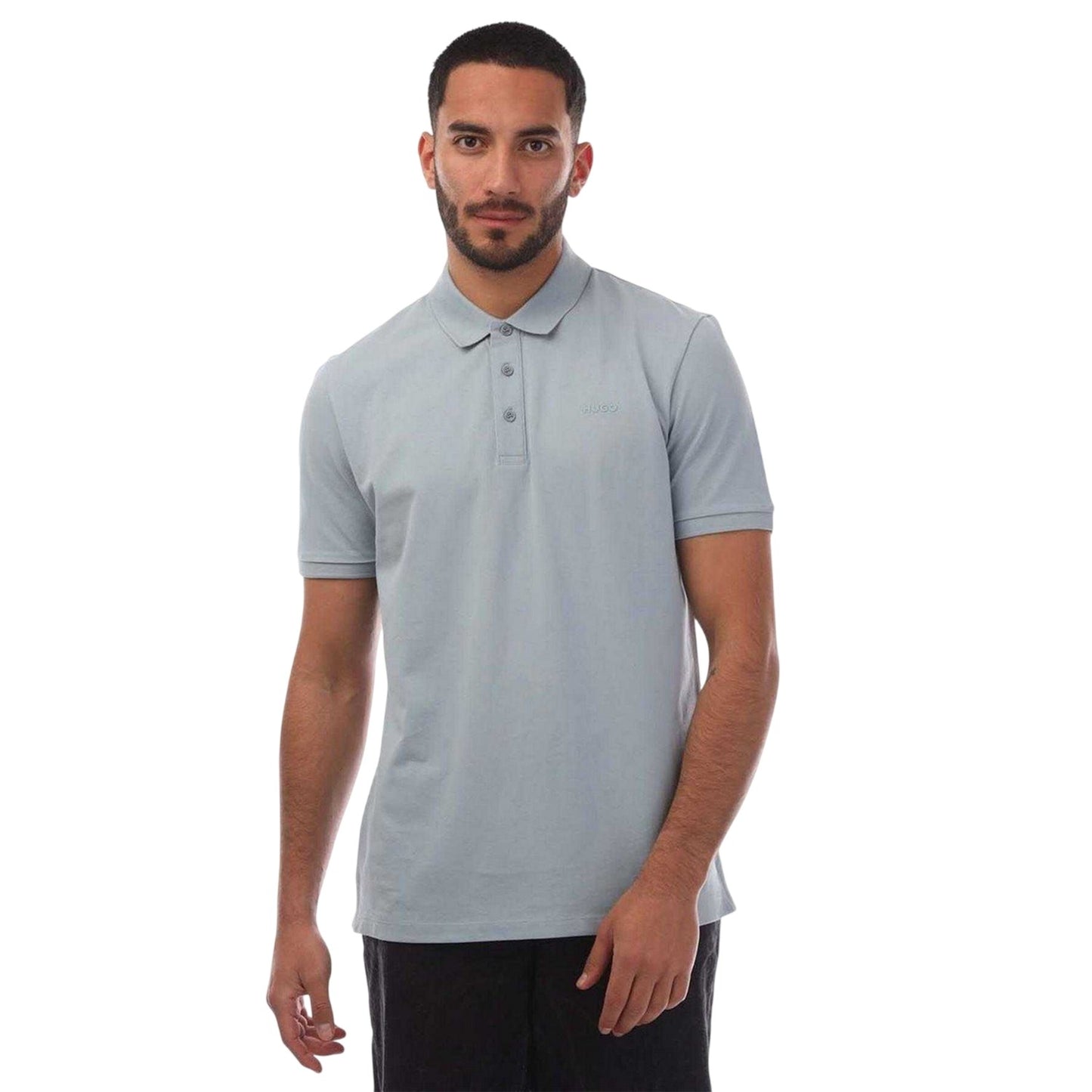 Blue - Front - Hugo Mens Logo Pique Polo Shirt
