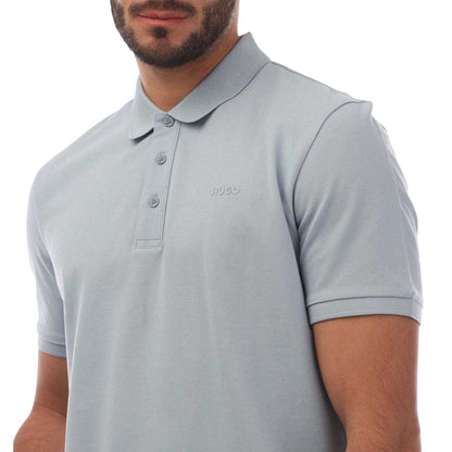 Blue - Side - Hugo Mens Logo Pique Polo Shirt