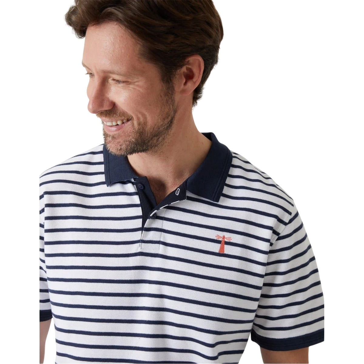 Navy-White - Side - Saltwell Mens Crail Striped Polo Shirt