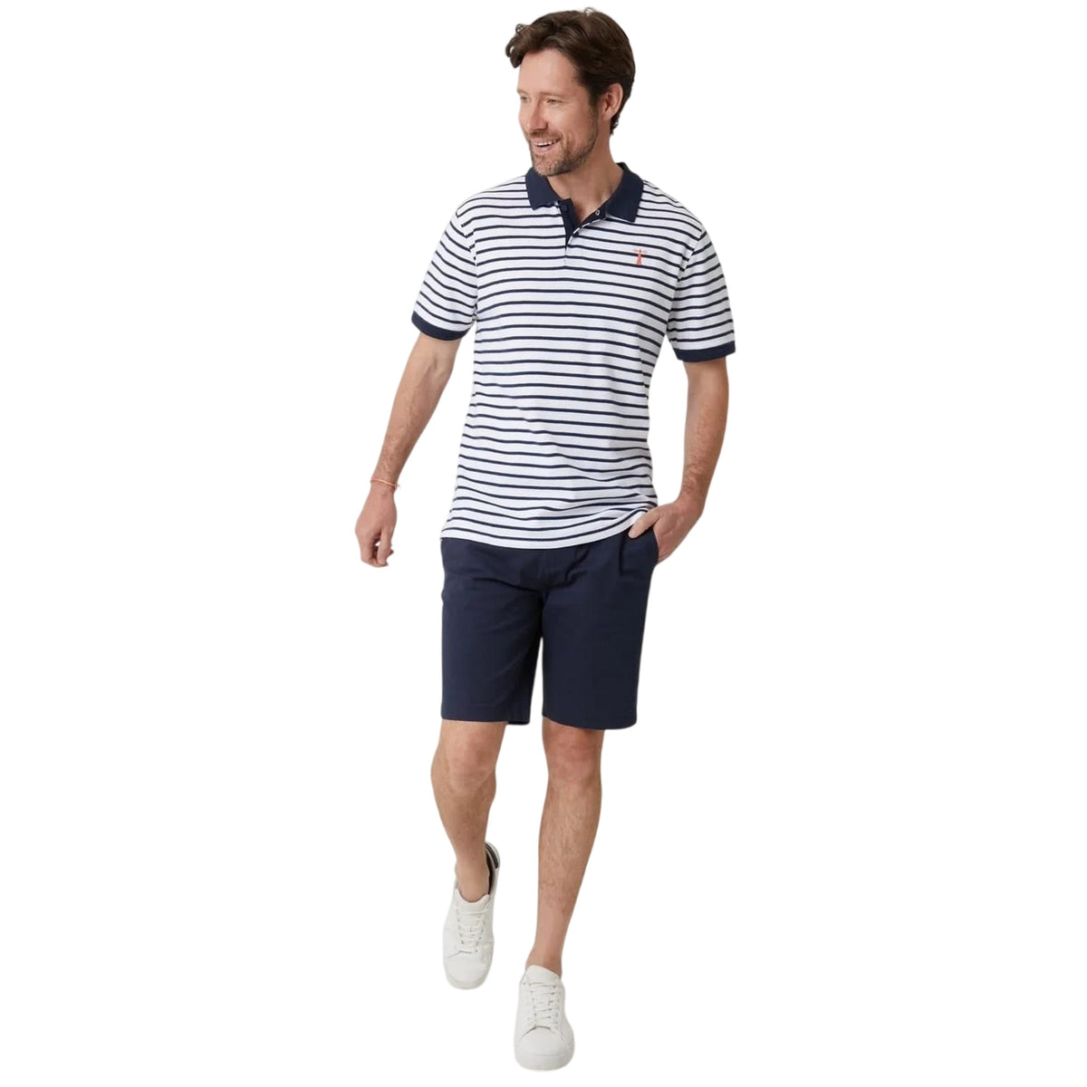Navy-White - Lifestyle - Saltwell Mens Crail Striped Polo Shirt