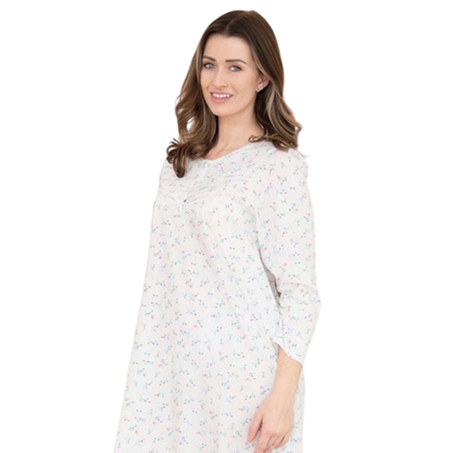 Ivory - Back - Camille Womens-Ladies Organic Cotton Long-Sleeved Nightdress