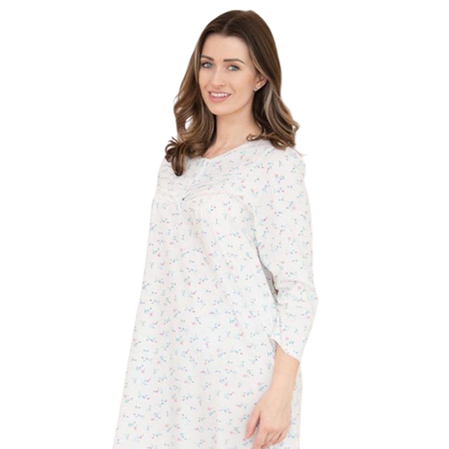 Ivory - Back - Camille Womens-Ladies Organic Cotton Long-Sleeved Nightdress