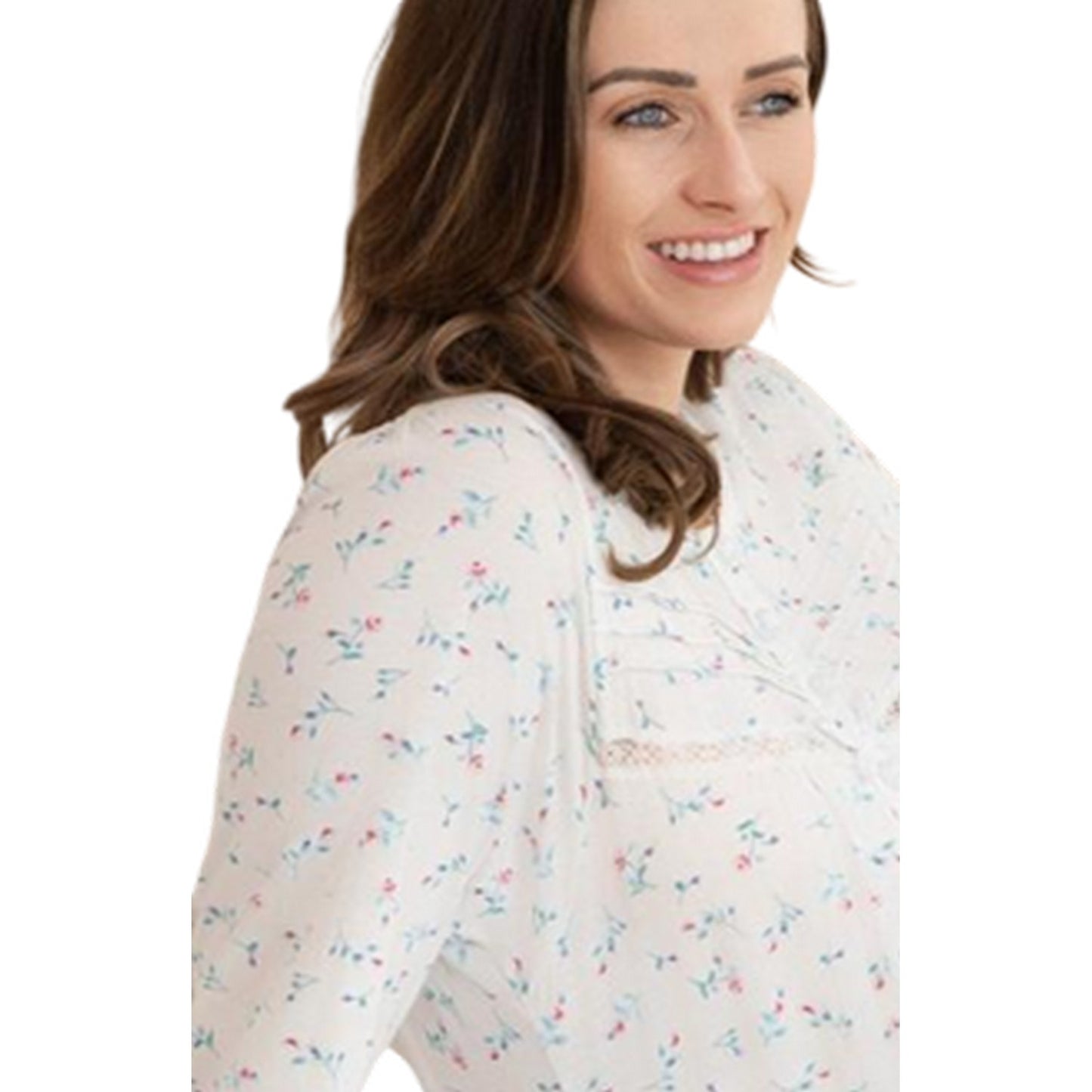 Ivory - Side - Camille Womens-Ladies Organic Cotton Long-Sleeved Nightdress