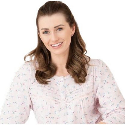 Pink - Back - Camille Womens-Ladies Organic Cotton Long-Sleeved Nightdress
