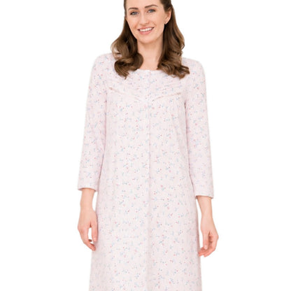 Pink - Side - Camille Womens-Ladies Organic Cotton Long-Sleeved Nightdress