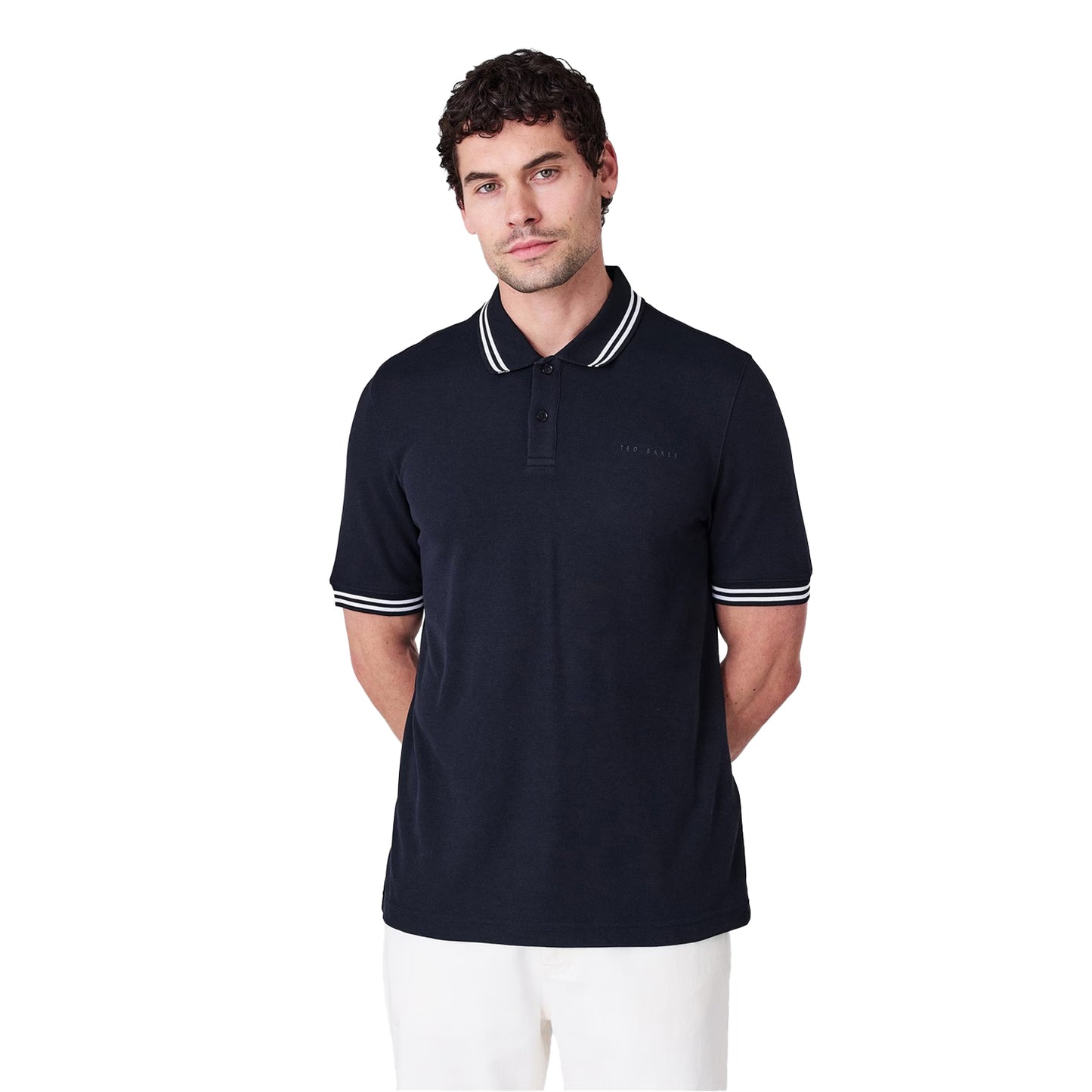 Navy - Side - Ted Baker Mens Tipped Regular Polo Shirt