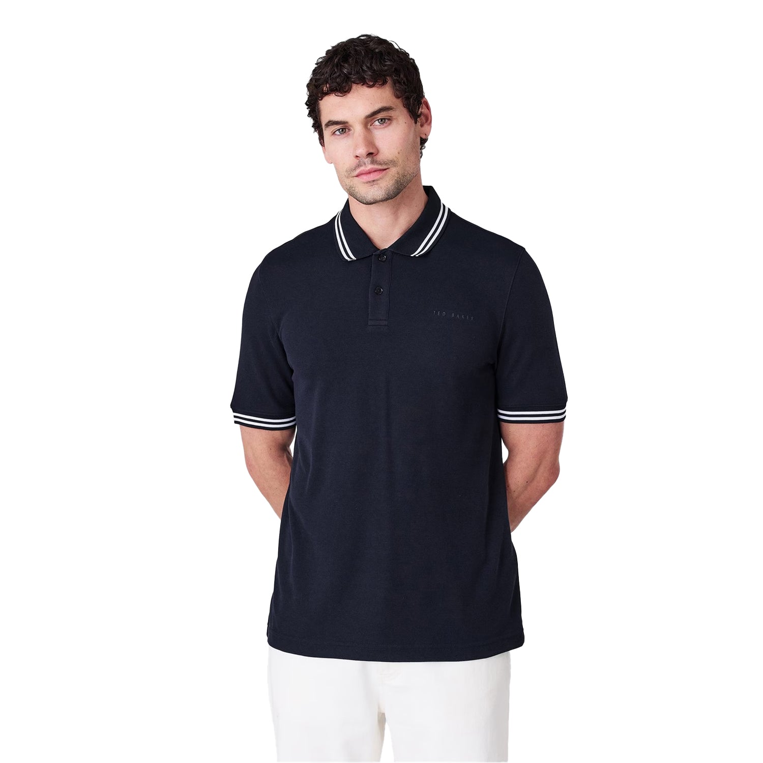 Navy - Side - Ted Baker Mens Tipped Regular Polo Shirt