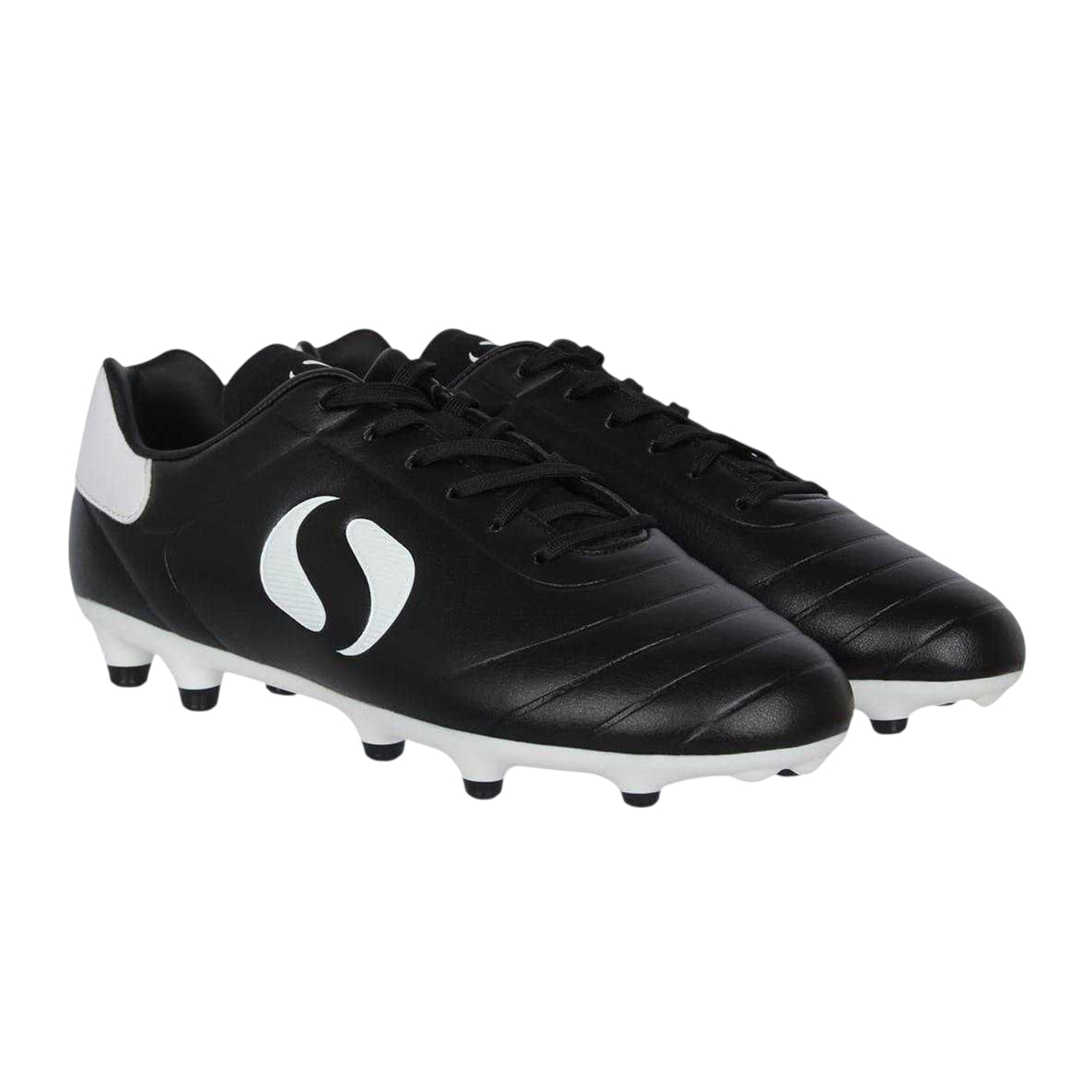 Black-White - Pack Shot - Sondico Childrens-Kids Strike Firm Ground Football Boots