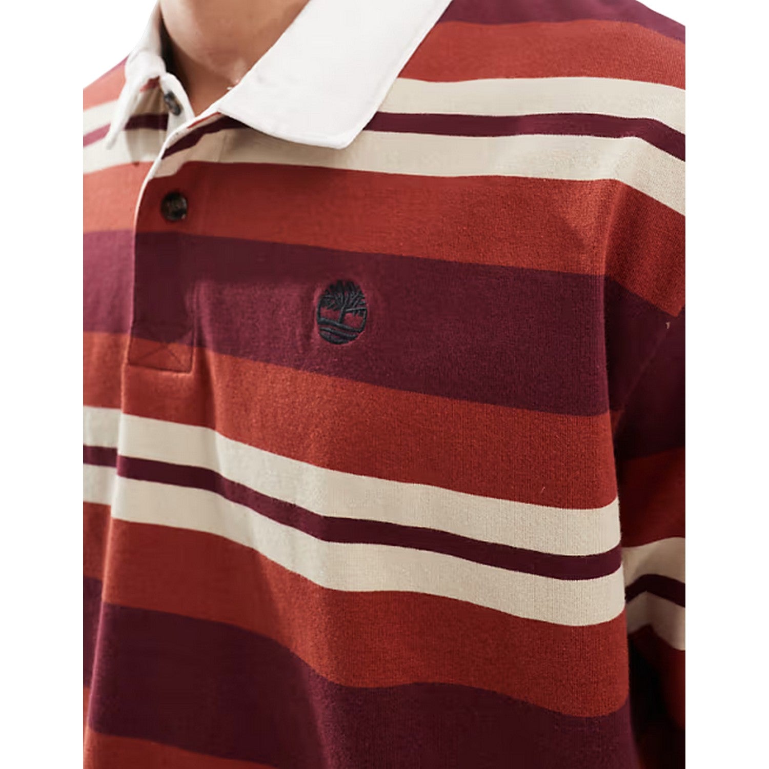 Burnt Henna - Side - Timberland Mens Striped Logo Rugby Shirt