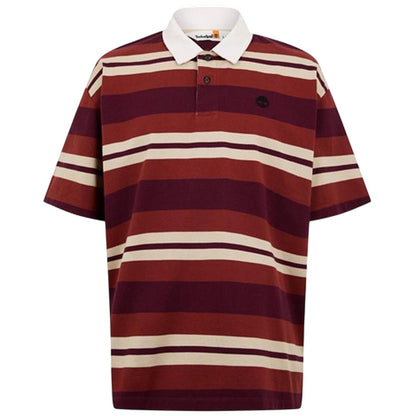 Burnt Henna - Front - Timberland Mens Striped Logo Rugby Shirt