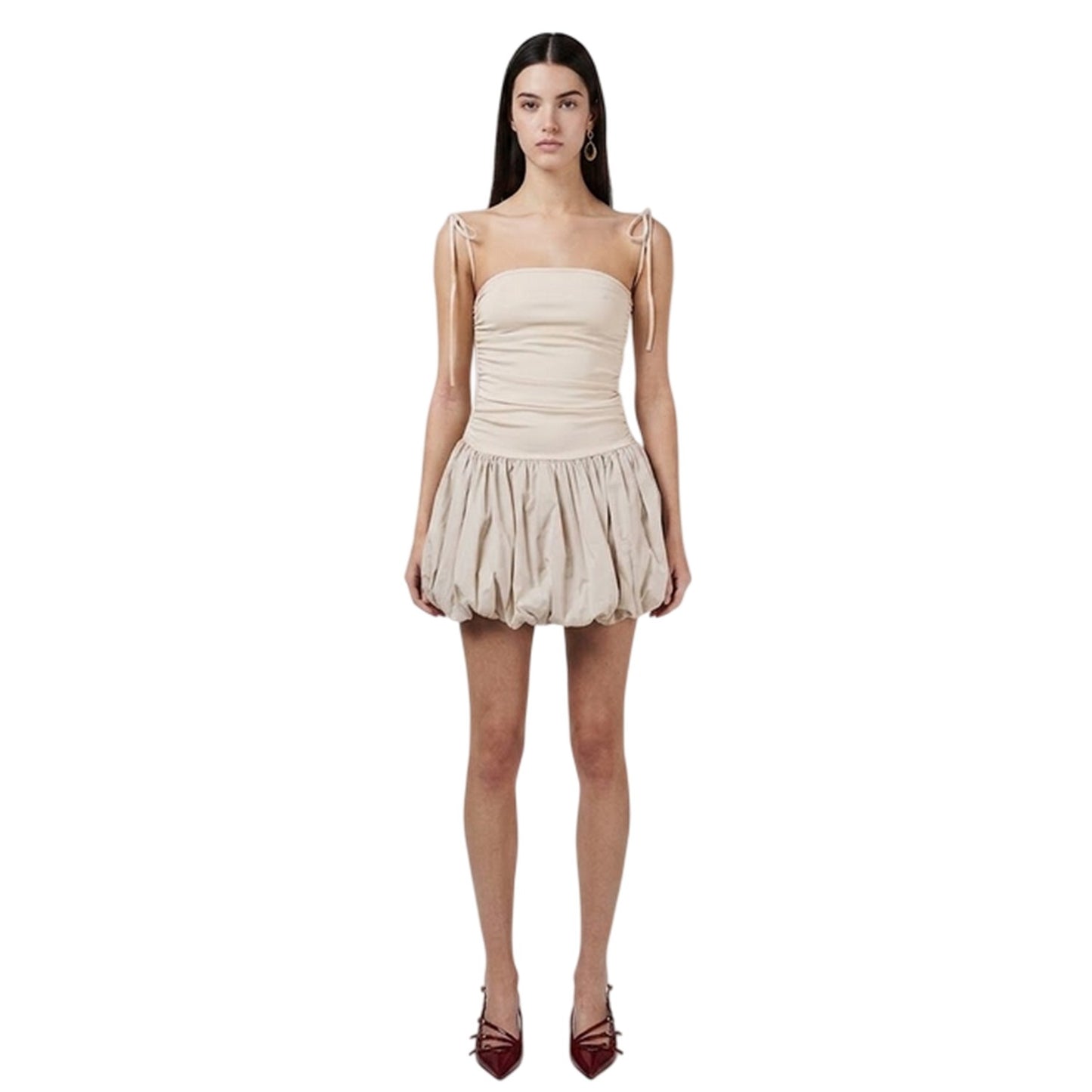 Milk - Pack Shot - AmyLynn Womens-Ladies Ultra Peplum Square Neck Mini Dress