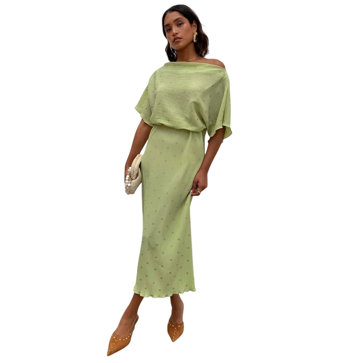 Green - Pack Shot - Never Fully Dressed Womens-Ladies Off Shoulder Maxi Dress