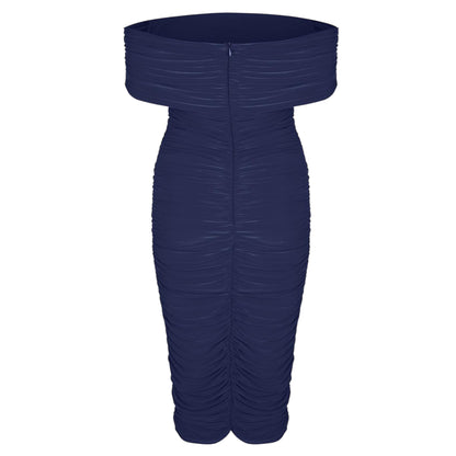 Navy - Back - Biba Womens-Ladies Ruched Off Shoulder Bodycon Midi Dress