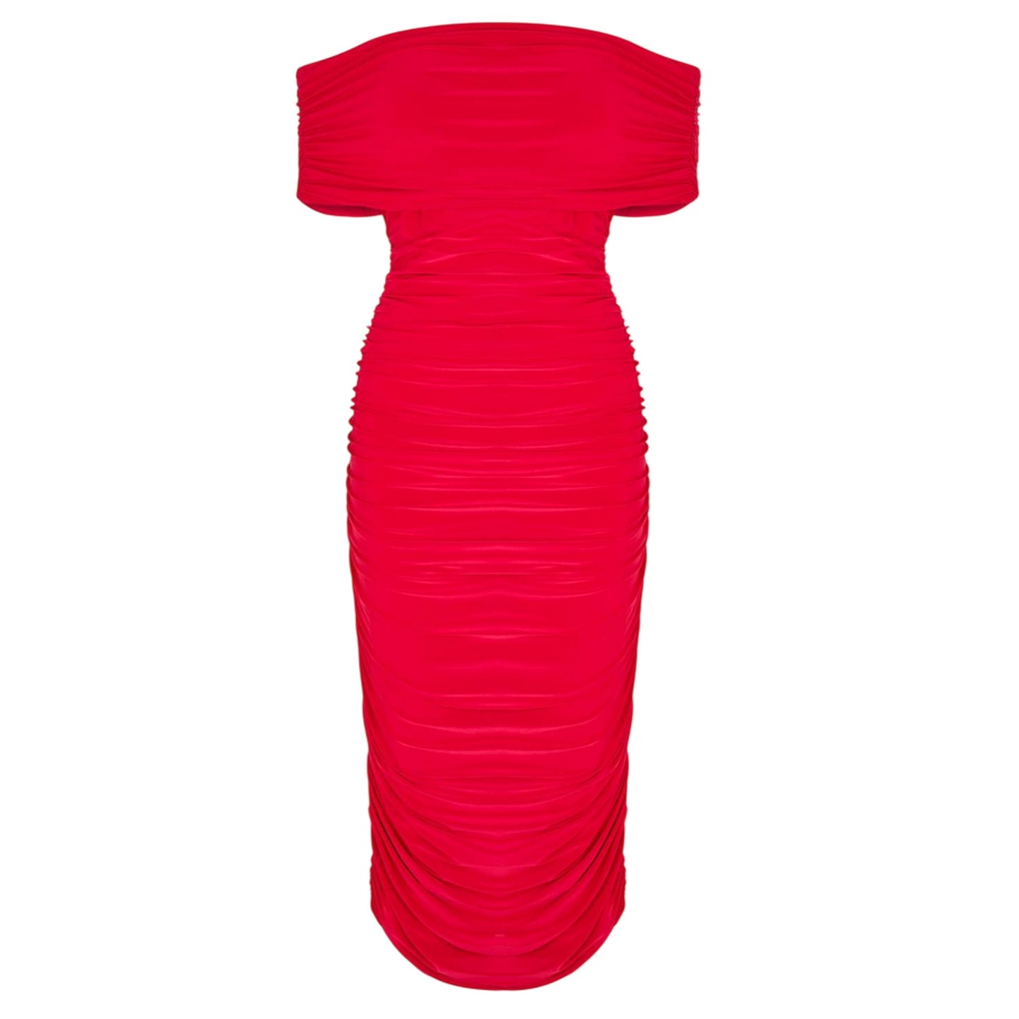 Red - Front - Biba Womens-Ladies Ruched Off Shoulder Bodycon Midi Dress