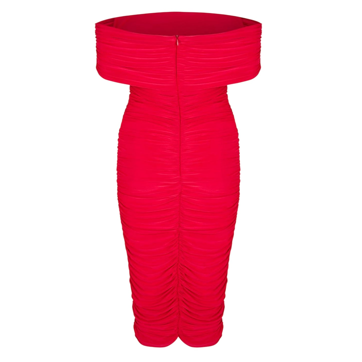 Red - Back - Biba Womens-Ladies Ruched Off Shoulder Bodycon Midi Dress