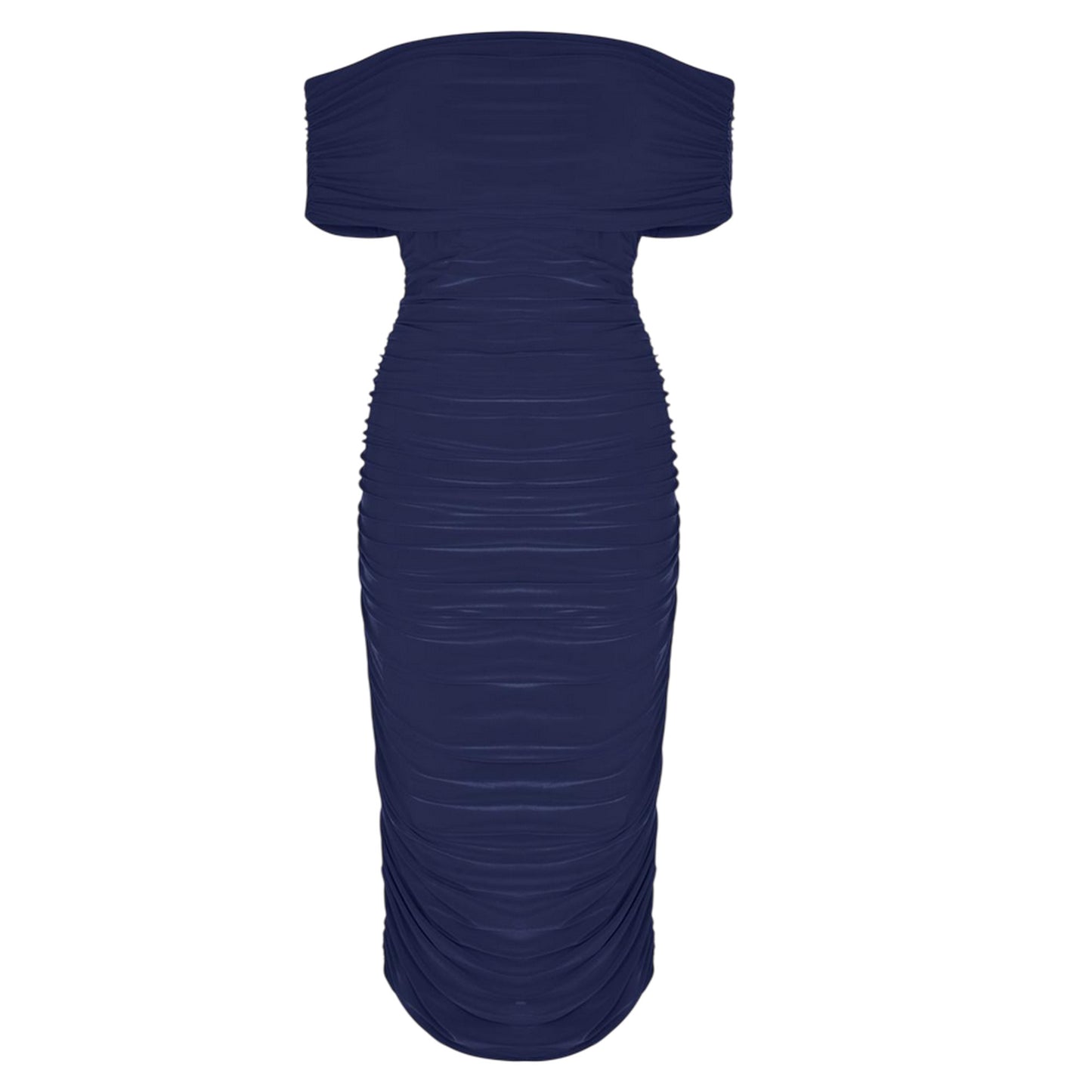 Navy - Front - Biba Womens-Ladies Ruched Off Shoulder Bodycon Midi Dress