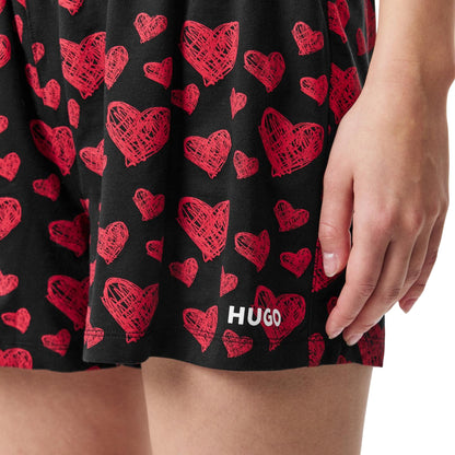 Red - Side - Hugo Womens-Ladies Nikka Hearts Pyjama Shorts