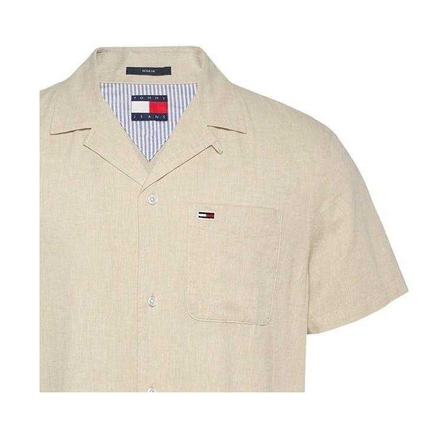 Beige - Back - Tommy Jeans Mens Logo Pocket Shirt