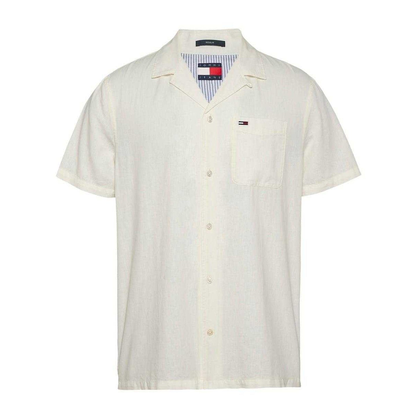 Ecru - Front - Tommy Jeans Mens Logo Pocket Shirt